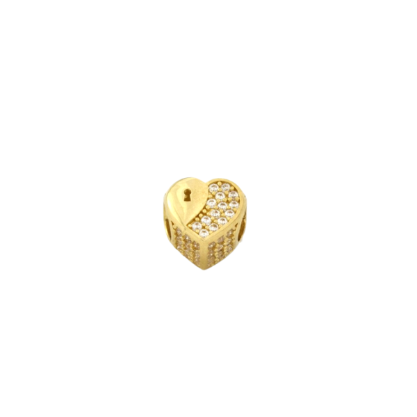 złoty charms love 585 serce cyrkonie
