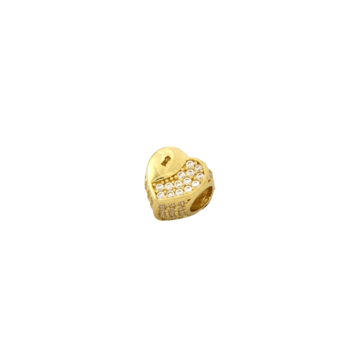 Złoty charms serce na bransoletkę złoto (próba jubilerska 585), cyrkonie, pasuje na bransoletki do 4mm grubości, masa charmsa 1,90 g.