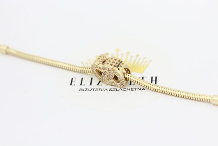 Złoty charms dla żony serca na bransoletkę złoto (próba jubilerska 585), cyrkonie, pasuje na bransoletki do 4mm grubości, masa charmsa 2,10 g.