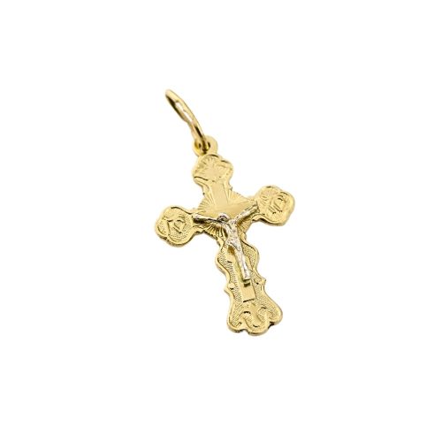 złoty krzyżyk prawosławny z białym złotem 585