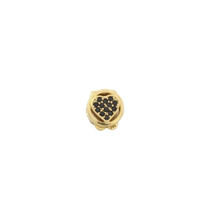 złoty charms stoper klips, serce z czarnymi kamieniami, złoto 585.