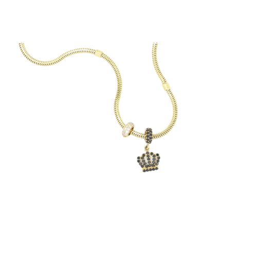 złoty charms 585 zawieszka korona z czarnymi kamieniami