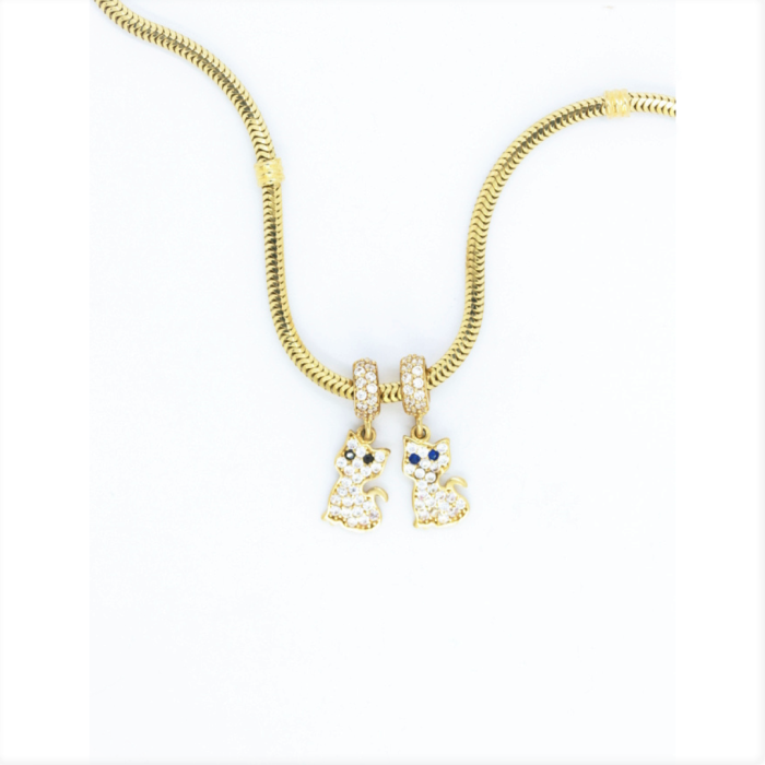 Złoty charms kot zawieszka 😹 żółte złoto (próba 585), białe cyrkonie, charms kot pasuje na bransoletki / łańcuszki / 🔥kolczyki koła do 4mm grubości.