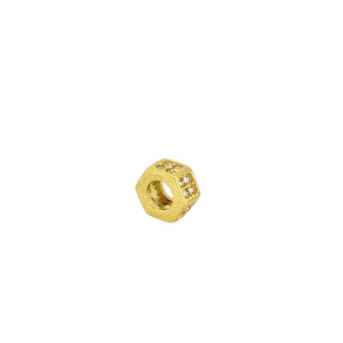 Złoty charms wysadzany białymi kamieniami na bransoletkę złoto (próba jubilerska 585), pasuje na bransoletki do 4mm grubości, masa charmsa 0,75g.