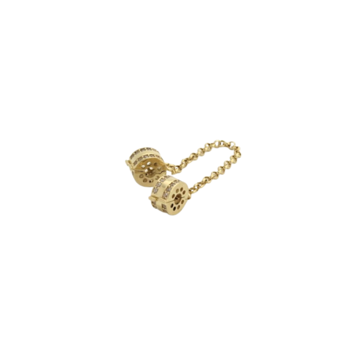 Łańcuszek zabezpieczający charmsy na bransoletkę, złoto 14k (próba złotnicza 585) białe cyrkonie, masa łańcuszka 3,50g, długość łańcuszka 7,5cm.