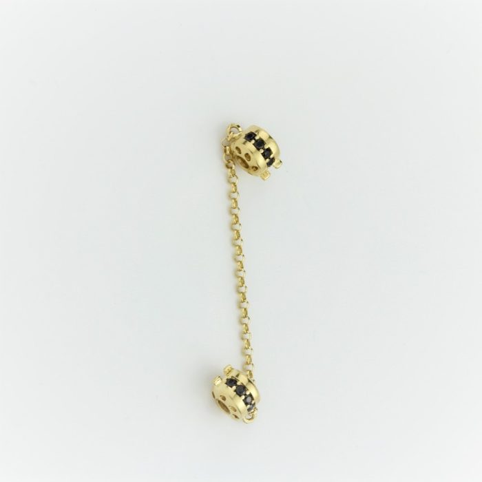 Łańcuszek do bransoletki charms, złoto (próba 585), czarne kamienie, masa łańcuszka 3,77g, pasuje na złote bransoletki modułowe do 3mm szerokości.